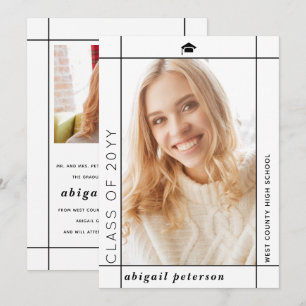 Modern white Class of 2025 graduation photo Announcement