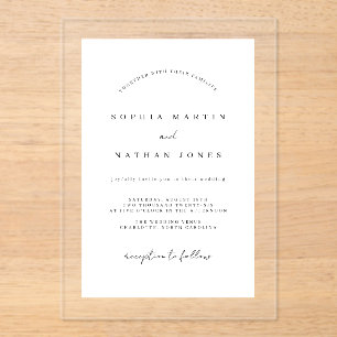 Modern White Clear Minimalist Wedding  Acrylic Invitations