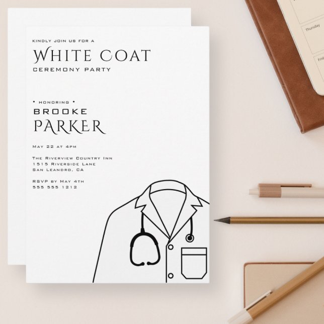 Modern White Coat Ceremony Party  Invitation (Creator Uploaded)