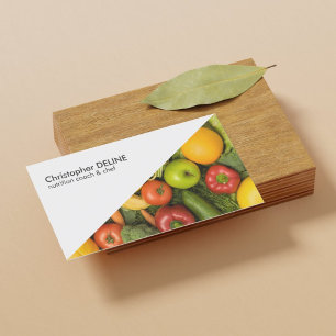 Modern White Colourful Vegetable Nutritionist Chef Business Card