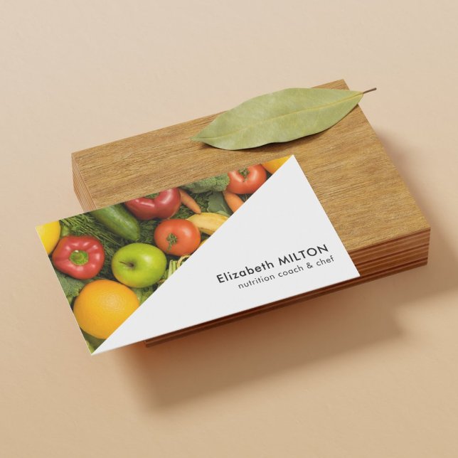 Modern White Colourful Vegetable Nutritionist Chef Business Card (Creator Uploaded)