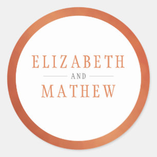 Modern White Copper Orange Wedding Classic Round Sticker