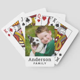 Modern White Custom Family Name Photo Playing Cards