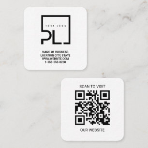 Modern White Custom Logo and QR Code Square Busine Business Card