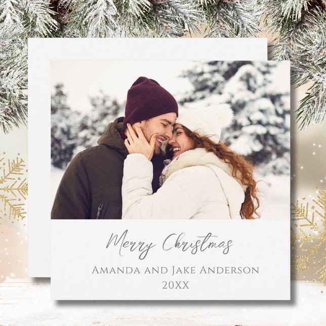 Modern White Custom Merry Christmas Photo Holiday Card (Creator Uploaded)