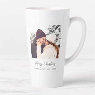 Modern White Custom Merry Christmas Photo Latte Mug