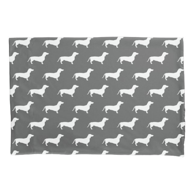 Modern White Dachshunds Pillowcase (Front)