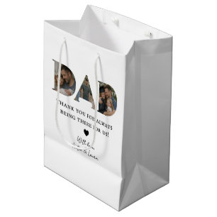 Modern White Dad Photo Collage Father Day Gift Medium Gift Bag