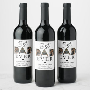 Modern White Dad Photo Collage Father Day Gift Wine Label