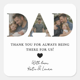 Modern White Dad Photo Collage Father Day Thanks Square Sticker