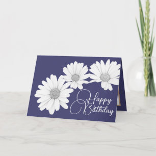 Modern White Daisies Botanical Colourful Birthday Card