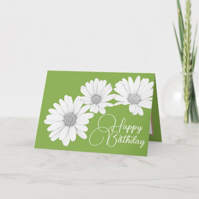 Modern White Daisies Botanical Colourful Birthday Card (Front)