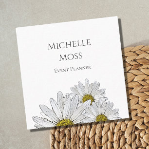 Modern White Daisies Whimsical Floral   Square Business Card