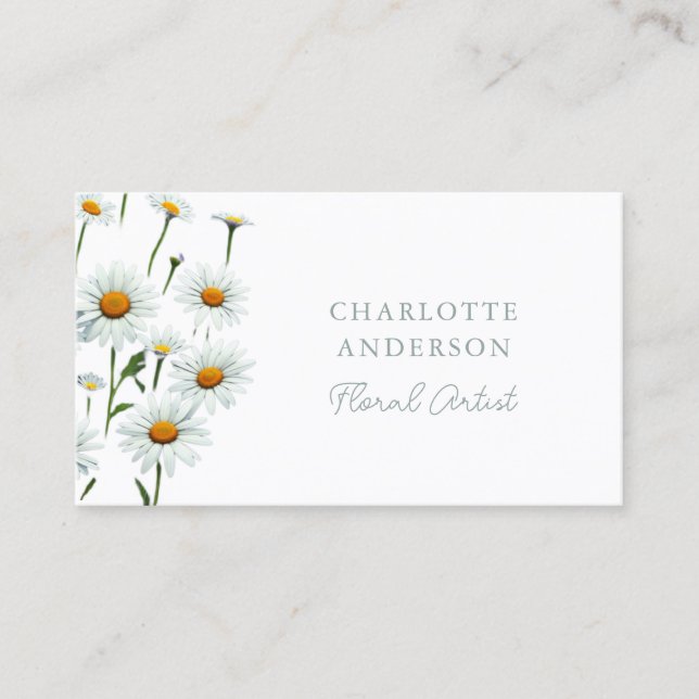 Modern White Daisy Floral Business Card (Front)