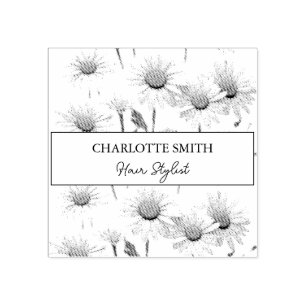 Modern White Daisy Floral Trendy Rubber Stamp