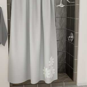 Modern White Daisy Motif Grey Shower Curtain