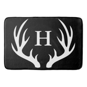 Modern White Deer Antlers Initial Letter Bath Mat