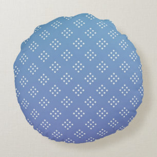 Modern White Diamond Shape on Blue Background Round Cushion