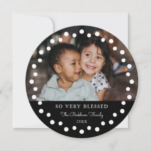 Modern White Dots Frame Photo Ornament Black Holiday Card