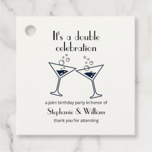 Modern White Double Celebration Joint Birthday Favour Tags