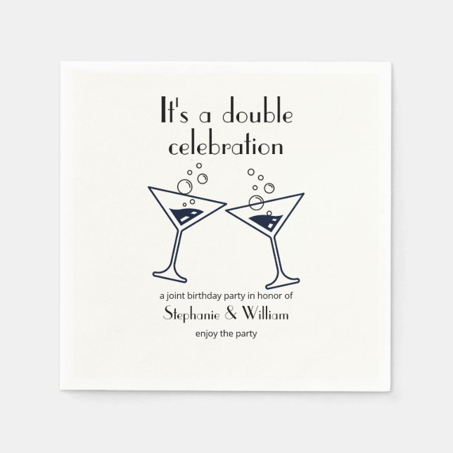 Modern White Double Celebration Joint Birthday Napkin (Front)