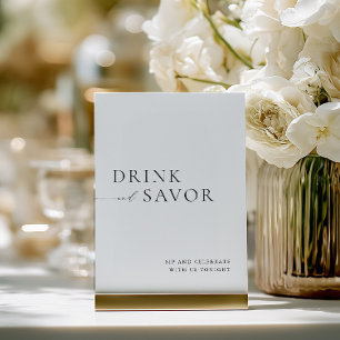 Modern White Drink & Savour Wedding Bar Sign Invitation