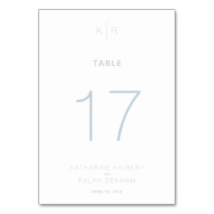 Modern White Dusty Blue Wedding Table Number Card