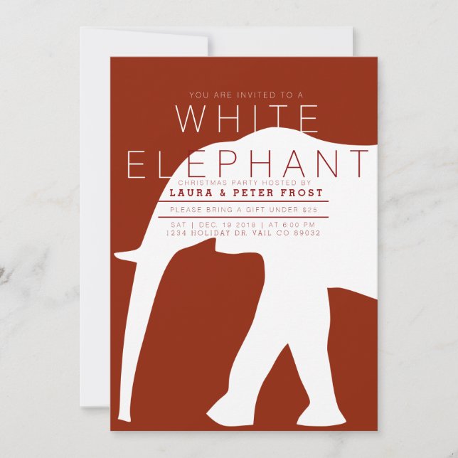 Modern White Elephant Holiday Party Invite (Front)