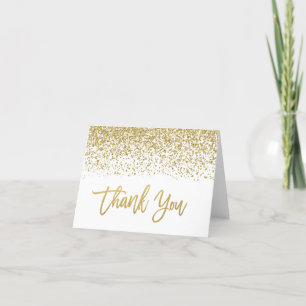 Modern White Faux Gold Glitter Thank You Card