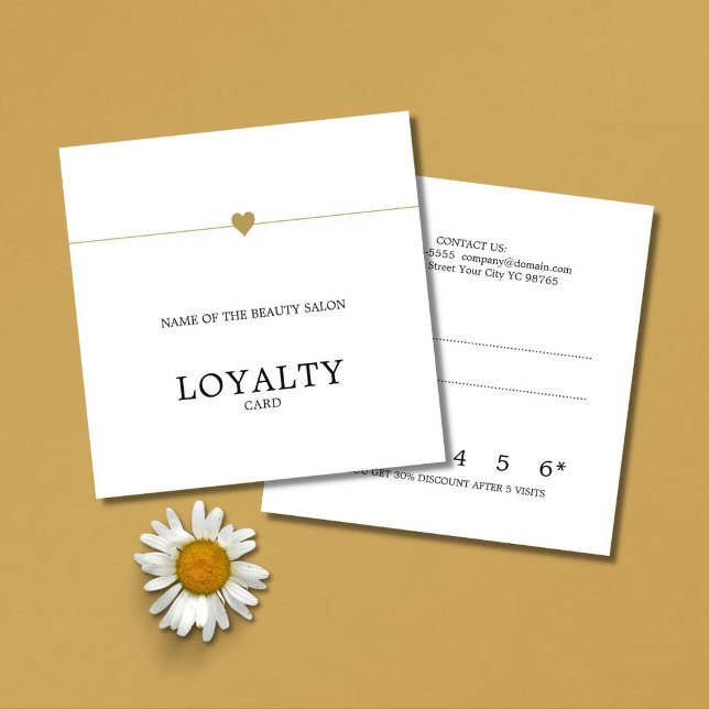 Modern White Faux Gold Heart Lines Beauty Loyalty Card (Creator Uploaded)
