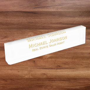 Modern White Faux Gold Professional Office Title Nameplate
