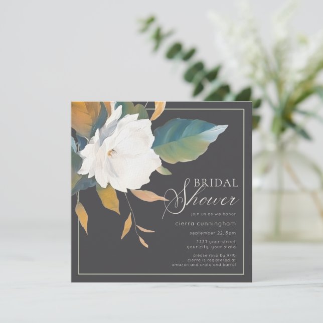 Modern White Floral Bridal Shower Invitation (Standing Front)