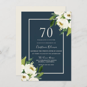 Modern White Floral Elegant Greenery 70th Birthday Invitation