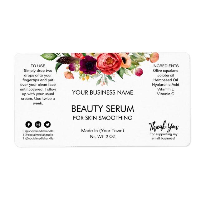 Modern White Floral Face Serum Labels (Front)