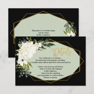 Modern White Floral Gold Wedding Details Enclosure Card