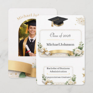 Modern White Floral Graduation Invitation