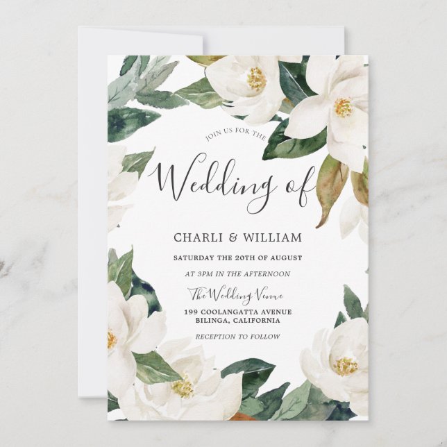 Modern White Floral Leaf Wreath Greenery Wedding Invitation (Front)