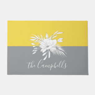 Modern White Floral on Colorblock   Doormat