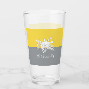 Modern White Floral on Colorblock Personalised Glass