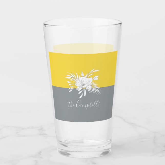 Modern White Floral on Colorblock Personalised Glass (Front)