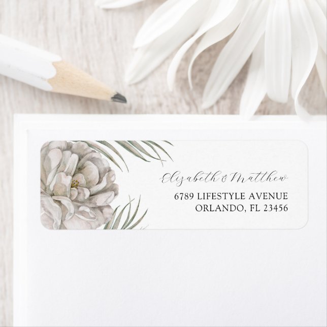 Modern White Floral Return Address Label (Insitu)