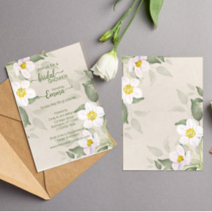 Modern white flower greenery Bridal Shower   Save The Date
