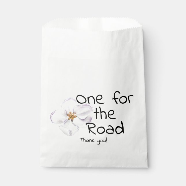 Modern white flower, One for the road, thank you Favour Bags (Front)