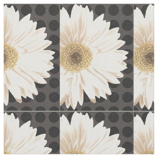 Modern White Flower Print Pattern Fabric (Close Up)