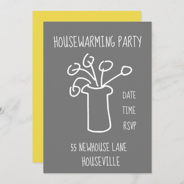 Modern white flower simple housewarming Party Invitation (Front/Back)