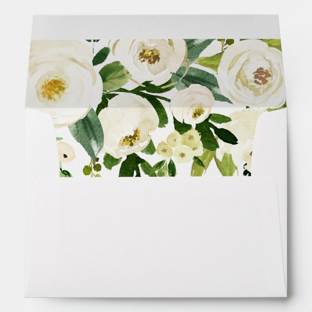 Modern White Flowers Beautiful Wedding Bridal Envelope (Back (Bottom))