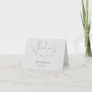 Modern White Flowers on Grey Thank You Card