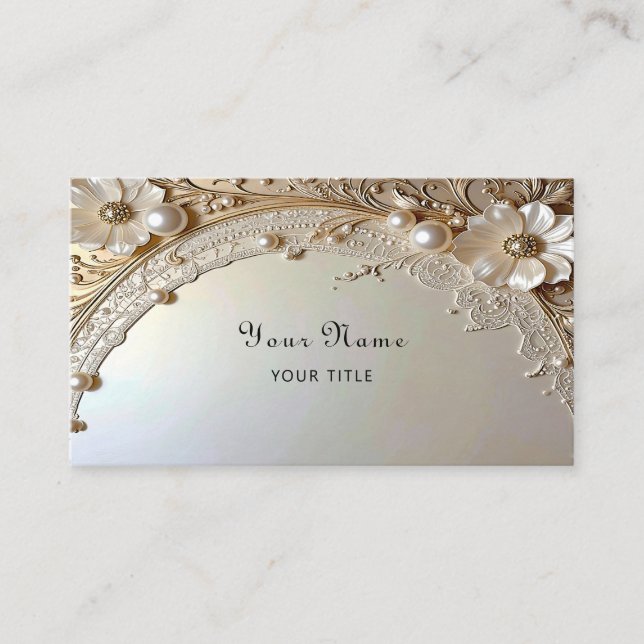 Modern White Flowers Pearls Business Card (Front)