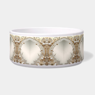 Modern White Flowers Pearls Ceramic Pet Bowl