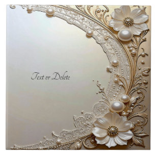 Modern White Flowers Pearls Ceramic Tile